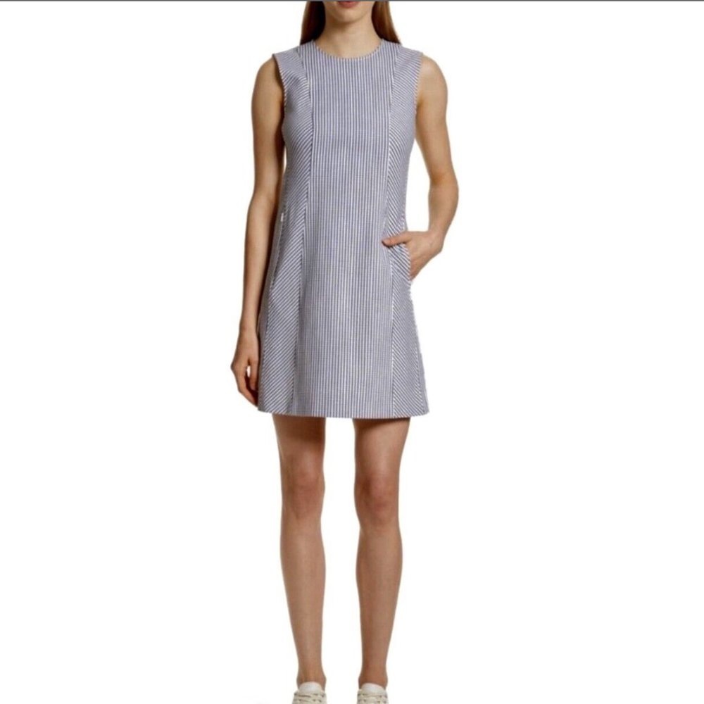 Theory Helaina Sayre Stripe Dress Womens 4 Black White